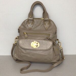EMMA FOX LARGE BEIGE LEATHER FLAP OVER PURSE USED ONCE